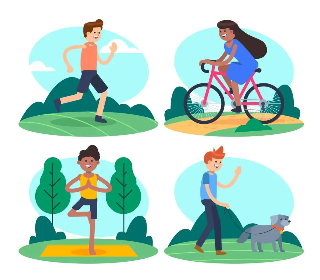 Illustrations of different exercises supporting an exercise for clear skin routine