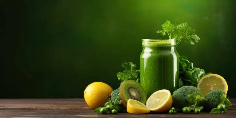 Natural ingredients in a green smoothie for healthy skin detox
