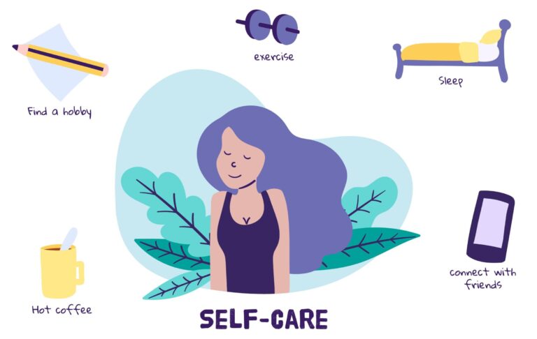 Illustration showing self-care tips supporting natural hormonal balance
