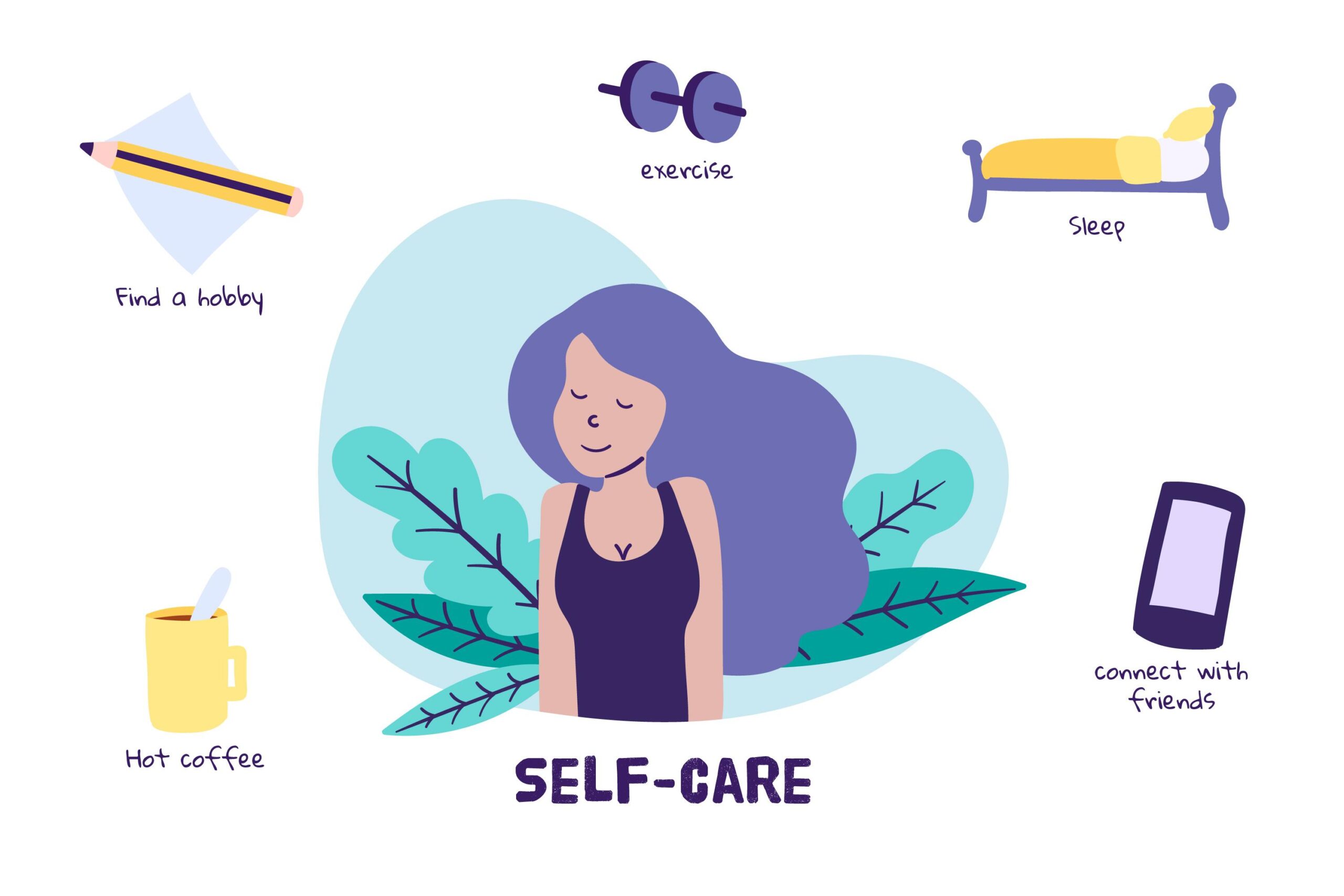 Illustration showing self-care tips supporting natural hormonal balance